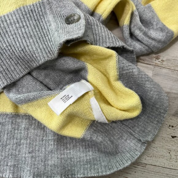 Vtg‎ Y2k GAP Gray Yellow Colorblock Stripe Cardigan Sweater Cashmere Womens Med - Picture 4 of 6
